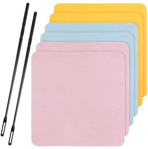 Flute Cleaning Kit, 2Pcs Flutes Cleaning Rod 6Pcs Flute Clean Cloth Swabs & Polishing Cloths for Flutes Maintenance Tools (Pink, Yellow, Blue, 20x20cm)