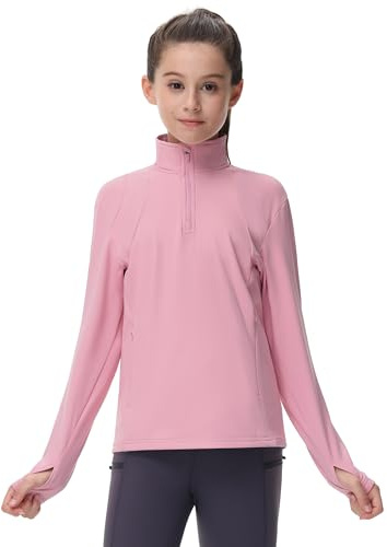 MoFiz fleecejacka barn utomhus löparjacka flickor varm träningsjacka för höst vinter, ROSA, 140-152