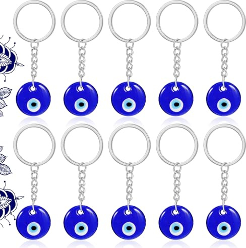 10 Stück Evil Eye Schlüsselanhänger,Türkisches Blaues Auge Glas Charme Anhänger,Blaue Augen ,Türkisches Auge Schlüsselanhänger für Autotasche, Schlüssel, Schmuck, Hängende Verzierung, Geschenk
