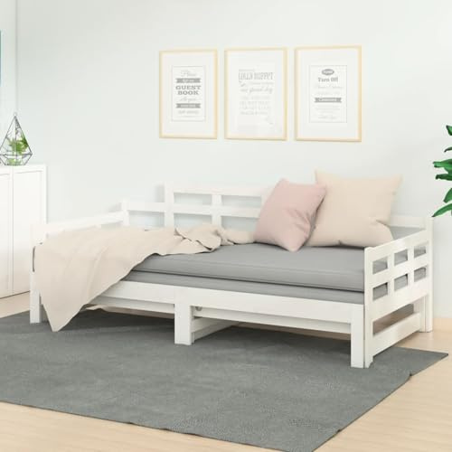 Gecheer Tagesbett Ausziehbar Weiß Massivholz Kiefer 2X(80x200) cm, Schlafsofa Tagesbett Schlafcouch für Wohnzimmer Gästezimmer kleine Wohnungen820348