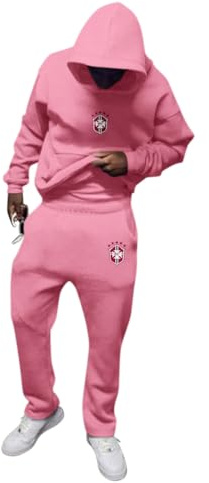 ORANDESIGNE Tuta Uomo 2 Pezzi Y2K Tuta Completa Sportiva Unisex Donna Felpa con Cappuccio e Pantaloni Tuta Jogging Sportiva Set Stile Streetwear E Rosa XS