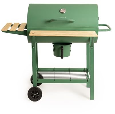 CREATE Barbecue Smokey Easy / Barbecue fumoir à charbon avec roues vert sage/En acier inoxydable, grille supérieure, contrôle de la température, plateau avant et latéral, facile à transporter