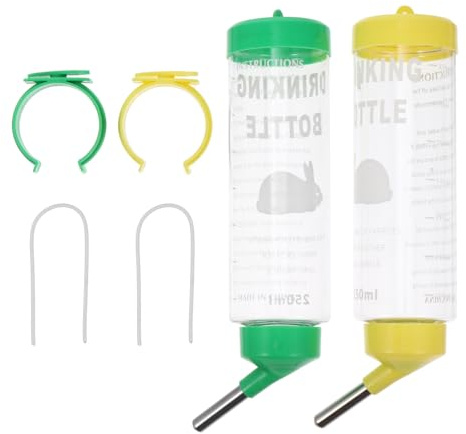 Healifty Lot de 2 Distributeurs d'eau Automatiques 250 ML pour Petits Animaux – Fontaine à Eau pour Lapins et Cobayes, Bouteille d'eau Suspendue sans Fuite, Matériaux Écologiques, Usage