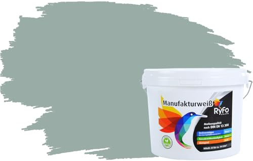 RyFo Colors Bunte Wandfarbe Manufakturweiß Moos 3l - weitere Grau Farbtöne und Größen erhältlich, Deckkraft Klasse 1, Nassabrieb Klasse 1