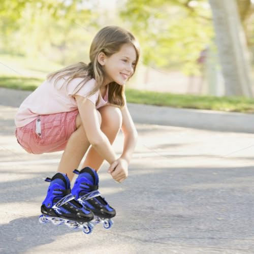 Inline Skates für Kinder und Erwachsene,Kinder Inliner, Kids-Inliner verstellbare Inline-Skates für Erwachsene und Jugendliche, Renndesign für Damen Herren Größe S – Blau（27-32）