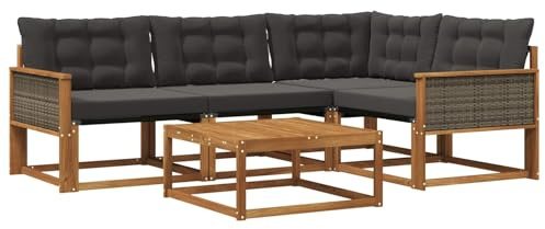 vidaXL Outdoor-Sofagarnitur mit Kissen 5 pcs Natürlich und Schwarz, Moderne Garten-Sofa-Garnitur, langlebige Möbel, schicker Akazienholz-Sitz, Bequeme Terrassen-Lounge