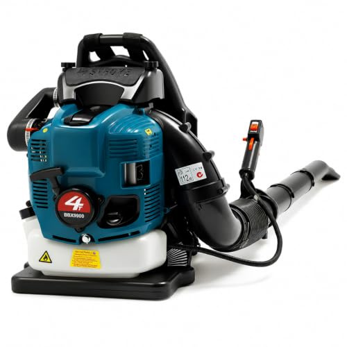 Laubbläser Benzin Rucksack 75,6 CCM 4-Takt 498 CFM Luftvolumen | 2600 W 7000 U/min Ideal für Rasenpflege Laubreinigung Schneeräumung Garten und Hof (Blau)