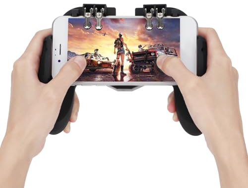AKLOSIPY H9 Sechs-Finger-Handy-Game-Controller mit Lüfter, Wärmeableitungs-Gamepad für 4,7-7.Zoll-Smartphones, Mechanisch und Ergonomisch für PUBG, COD,