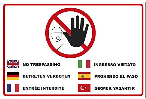 Schild Betreten verboten in mehreren Sprachen aus PVC Hartschaum Platte 300x200 mm - 3 mm stark