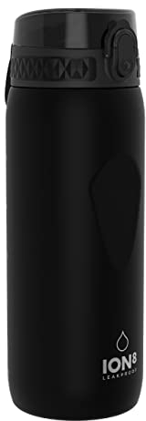 Ion8 Sports Water Bottle, 750 ml/24 oz, Leak Proof, Easy to Open, Secure Lock, Dishwasher Safe, BPA Free, Flip Cover, Carry Handle, Soft Touch Contoured Grip, Easy Clean, Odour Free, Black