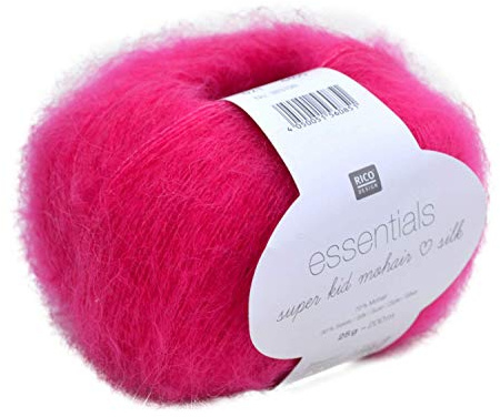 Rico Essentials Super Kid Mohair loves Silk, Fb. 021 – pink, Lacegarn aus Super Kid Mohair & Seide zum Stricken und Häkeln, Lacewolle Nadelstärke 4,5 mm