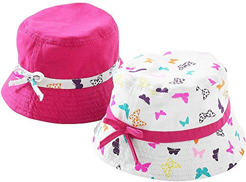 Girls Butterfly Polka Dot Spot Animal Bucket Fisherman Summer Sun Hats UK Seller - Butterfly/Pink 2 Pack - 3/6 Years
