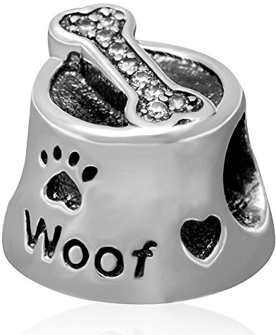 Meow Charm 925 Sterling Silber Hund Schüssel Charm Tier Anhänger Geburtstag Charm für Pandora Bettelarmband (Woof)