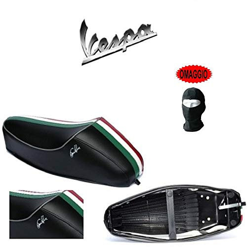 PER PIAGGIO VESPA 50 SPECIAL 1980 80 SELLA DI COLORE NERO DIEFFE SELLINO IN SEMILPELLE TELATA CON FASCIA E GOBBA TRICOLORE TELAIO A MOLLE