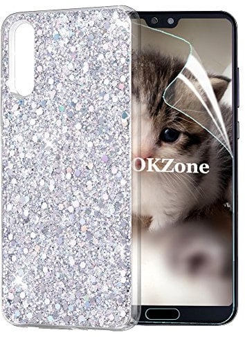 OKZone Cover Huawei P20, Custodia Lucciante con Brillantini Glitters Ultra Sottile Design Case Cover di Alta qualità in Silicone TPU Bumper Smartphone Protezione Cover per Huawei P20 (Argento)