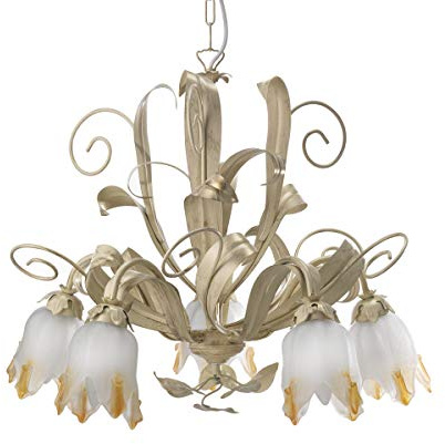 onli Lustre en métal Ivoire spennellato or avec verre blanc à fleur
