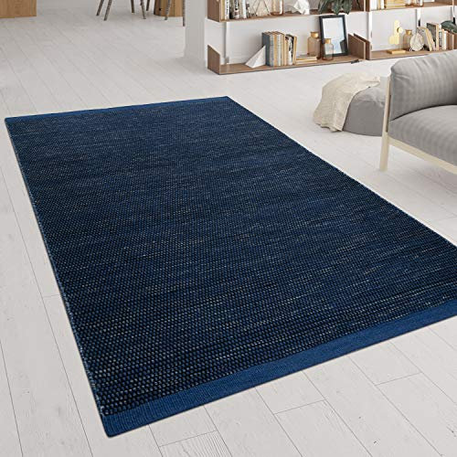 Paco Home Handgewebter Teppich Flachgewebe Skandinavischer Look Meliert Webmuster In Blau, Grösse:120x170 cm