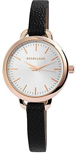 Excellanc Damen-Uhr Kunstleder Armband Dornschließe Analog Quarz 1900158 (schwarz)
