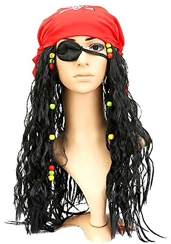Fluch der Karibik - Jack Sparrow - Perücke - Kopftuch - Augenklappe - Accessoires - Verkleidung - Erwachsene - Kinder - Halloween - Karneval - Unisex - Geschenkidee für Weihnachten und Geburtstag