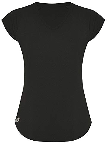 GO HEAVY Damen Fitness Funktions Sport T-Shirt Laufshirt Kurzarm Schnelltrocknend Yoga Sportoberteil | Schwarz S
