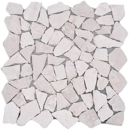Mosaik Bruch Marmor Naturstein hellbeige elfenbein Polygonal Fliesenspiegel Spritzschutz Wandverblender - MOS44-30-100