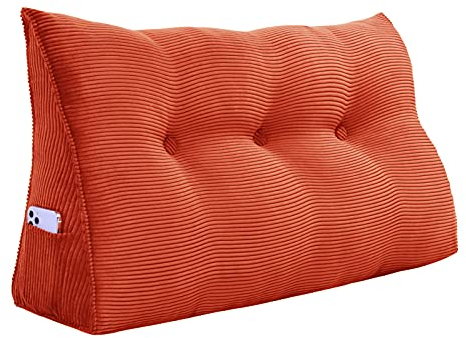 VERCART Rückenkissen Keilkissen Rückenlehne Kissen für Bett Sofa Kopfteil Gepolstert Bettkissen Wandkissen Sofakissen Groß Rueckenkissen Couchkissen Dekokissen Kordsamt Rostige Orange 100cm