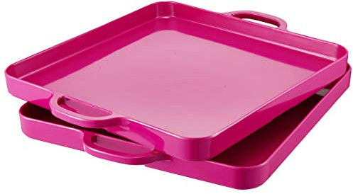 HSDT 15.3x12.6 Trendy Colors Melamine Serving Tray with Handles Set of 2 (Fuchsia)