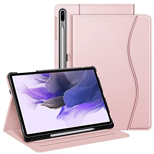 FINTIE Case for Samsung Galaxy Tab S7 FE 2021 / S7 Plus 2020 / S8 Plus 2022/12.4 inch Tablet with S Pen Holder, Multi-Angle Viewing Stand Cover with Pocket, Auto Sleep Wake, Rose Gold
