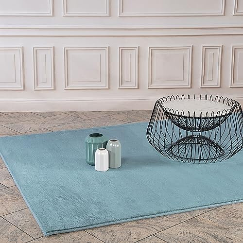 Hochflor Teppich Wohnzimmer - Einfarbig Blau - 160x230 cm - Super Soft Polyester, Samtig-Flauschiger Flor - Fell-Teppiche für Schlafzimmer, Esszimmer, Arbeitszimmer