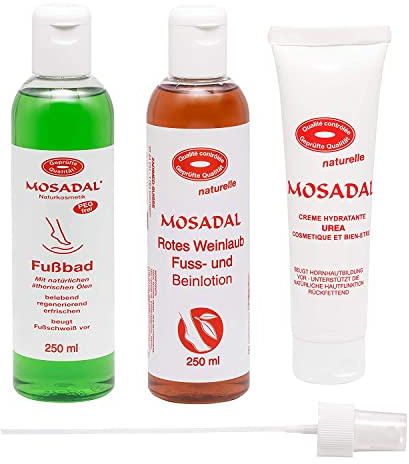 Mosadal schöne Beine Fuß- und Beinpflegeset 3in1 zur sanften Fußpflege für Ihre Beine! Bestehend aus 1x Roter Weinlaub Lotion 250 ml, 1x Fußbad 250 ml, 1x Urea Creme 100ml