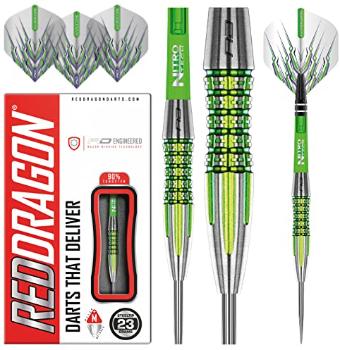 RED DRAGON Fusion Plus 23 Gram Professional Tungsten Darts Set mit Flights und Schäfte