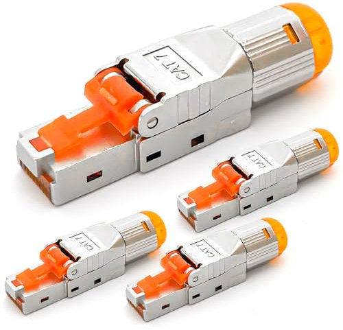 HB-DIGITAL 4x CAT 7 RJ45 Stecker für starre Ethernet LAN Verlegekabel – werkzeuglos feldkonfektionierbar STP vollgeschirmt mit 50µ vergoldete Kontakten 10Gbit/s High-Speed Connector