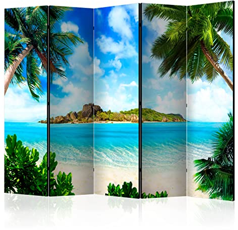 murando Akusticher Raumteiler Landschaft 225x172 cm beidseitig auf Vlies-Leinwand Bedruckt Trennwand Spanische Wand Sichtschutz Raumtrenner Design Palmen Meer Strand Insel c-B-0271-z-c