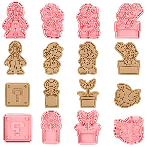 Super Mario Ausstecher Gemüse Ausstecher für Kinder 3D Plätzchen Ausstecher 8 Stück Wiederverwendbar Kunststoff Stempel Ausstechformen