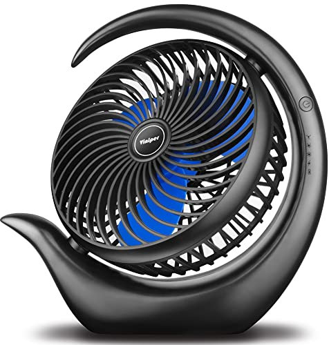 viniper 8.7 inch Rechargeable Battery Fan, Portable Desk Fan : 180° Rotation and 3 Speeds Strong Wind Portable Quiet Fan, Medium Size and Mighty (Black Blue)
