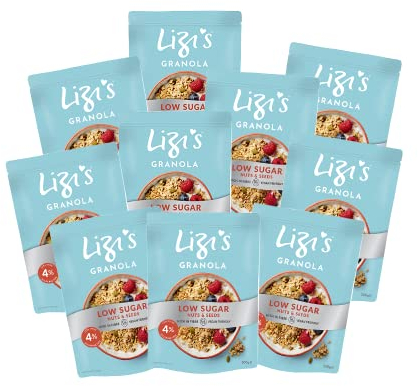 Lizi's 10x Granola - Low Sugar | Perfektes Müsli für alle Zuckerbewussten | 10x 500 g