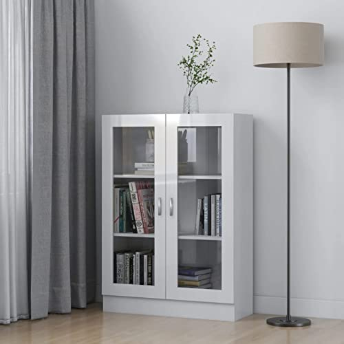Keketa Vitrinenschrank Bücherschrank Aktenschrank Vitrine Schrank Büroschrank Standvitrine mit 3 Fächern Bücherregal Schrank für Wohnzimmer Büro Hochglanz-Weiß 82,5x30,5x115 cm