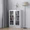 Keketa Vitrinenschrank Bücherschrank Aktenschrank Vitrine Schrank Büroschrank Standvitrine mit 3 Fächern Bücherregal Schrank für Wohnzimmer Büro Hochglanz-Weiß 82,5x30,5x115 cm