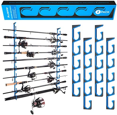 PLUSINNO 2 Stück H5 horizontale Angelruten-/Rutenhalter, Angelrutenhalter für Garage, Wand oder Deckenmontage, Angelrutenhalter, Luftfahrt-Aluminium-Rutenhalter für 10 Ruten oder