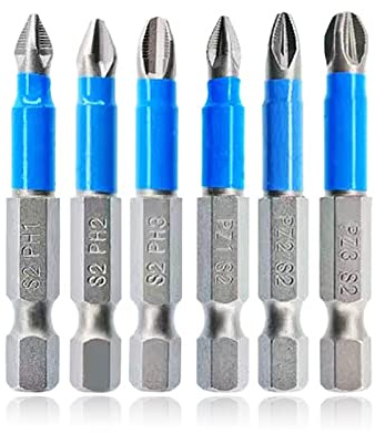 Anti Slip Screwdriver Bits Set 1/4 Inch Hex Shank Phillips Cross Slot Pozidriv Magnetic Screwdriver Bit Set -PH1/2/3+PZ1/2/3 Drill Bit Set S2 Steel Impact Driver Bit for Power Drilling-6PCS