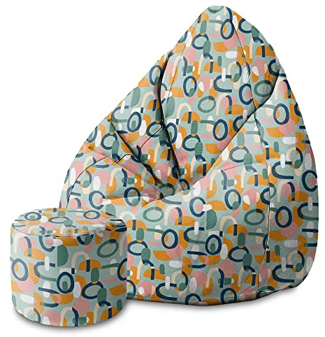 DreamRoots Sitzsack Erwachsene 80x80x120, Abstract Cut On | Bean Bag mit Lehne, Hocker & Bezug, 80x80x120 & 70x70x105 cm, Sitzkissen Boden, Bubibag, geometrische Designs