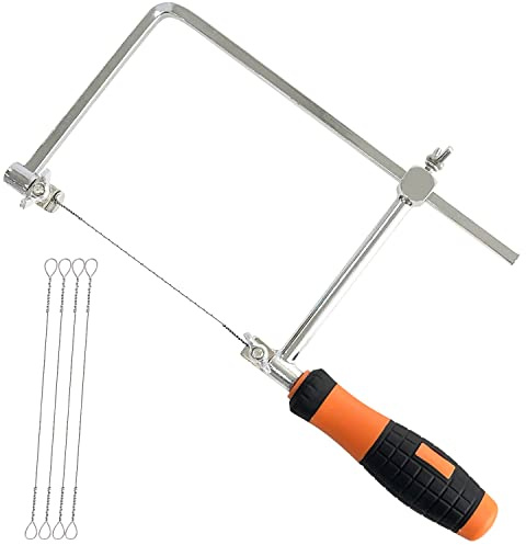 Sutekus Coping Saw Hand Saw Wire Jigsaws Fret Saw with Extra 5 Spiral Wire Blades for Wood, Plastic, Rubber, and Soft Metal Cutting
