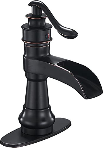 Mit Öl eingeriebene Bronze-Badezimmerarmaturen, Wasserfall, Bauernhaus-Badewannenarmaturen, Einhebelmischer, Einloch-Mischbatterie für Deckmontage, gewerbliche Toilette mit Versorgungsleitungen,