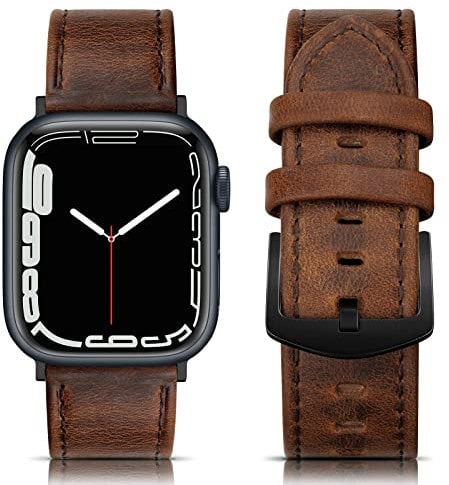 Tuocal Genuine Leather Strap Compatible with Apple Watch 42mm (Series 3/2/1) 44mm 45mm 46mm for Men Women, Vintage Leather Straps Compatible with Apple Watch Series 10 9 8 7 6 5 4 3 2 8 SE