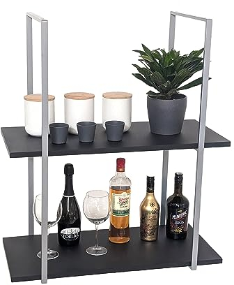 yelloo - Mensola Sospesa Cucina a Soffitto, Ideale come Porta Bottiglie, Porta Spezie, Vino, Mensole Cucina Salvaspazio Design Moderno, Arredo Originale per la tua Casa (BAR SHELF 75 cm, Grigio/Nero)