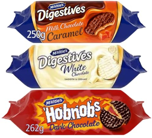 Chocolate Biscuit Bundle with Hobnobs Dark Chocolate 262g,Milk Chocolate Caramel Digestives 250g & White Chocolate Digestive Biscuits 266g (3 Packs)