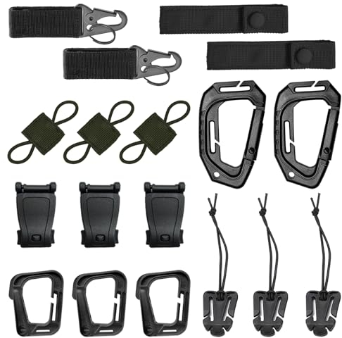 INLAZTIM 18 Stück Molle Zubehör Karabiner Clips Molle System Gürtelschlaufen Molle Strap Attachments für Taktische Rucksäcke Bag Weste (schwarz)