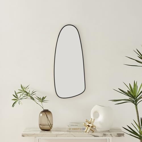 Furniturebox UK Elodie Black Metal Frame Pebble Mirror - Modern Abstract Irregular Organic Shape Decorative Long Wall Mirror for Hallways, Bedrooms, Living Rooms and Dining Rooms