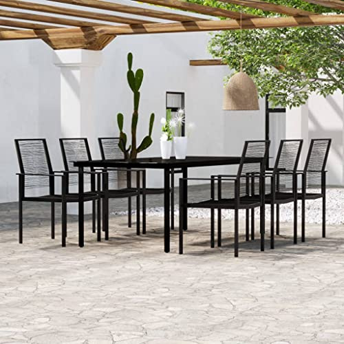 ZQQLVOO Lounge Sessel Terrassenmöbel Terassenmöbel Außen7-tlg. Garten-Essgruppe Schwarz