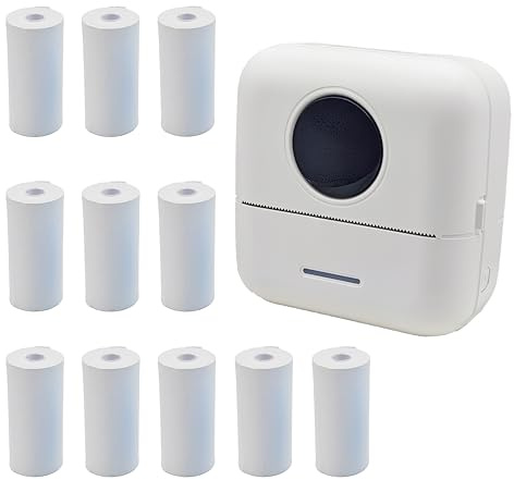 Zplumestarxx Mini Portable Small Printer Paper Sticker Printer Machine Mini Printer Sticker Printer Study Printer for Pictures Photos Compatible with Android and iOS Bluetooth with 11 Rolls White